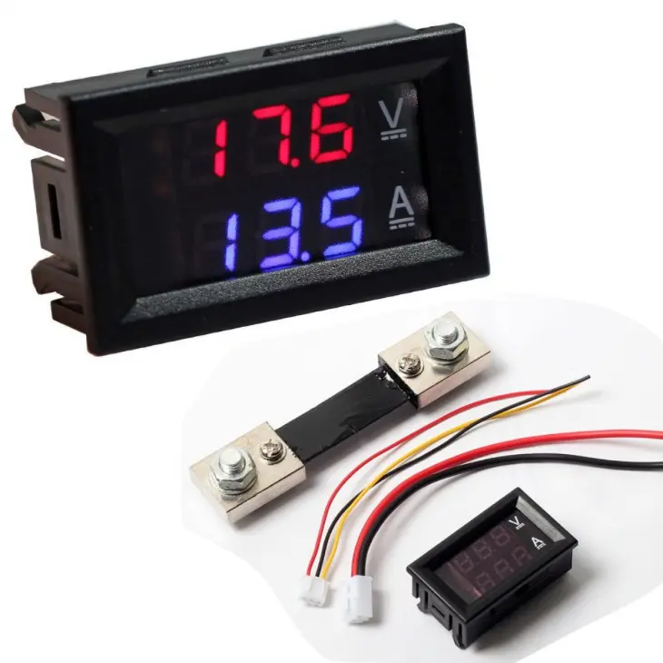 DC 100V 100A Voltmeter Ammeter Blue + Red LED