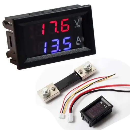 DC 100V 100A Voltmeter Ammeter Blue + Red LED